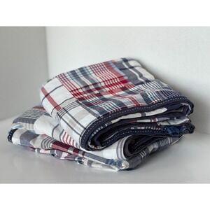TWO Pottery Barn Kids Plaid Blackout Curtain Panels Cotton Window Drape 44x80